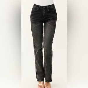 Risen Charcoal Distressed Straight Leg Women's Jeans